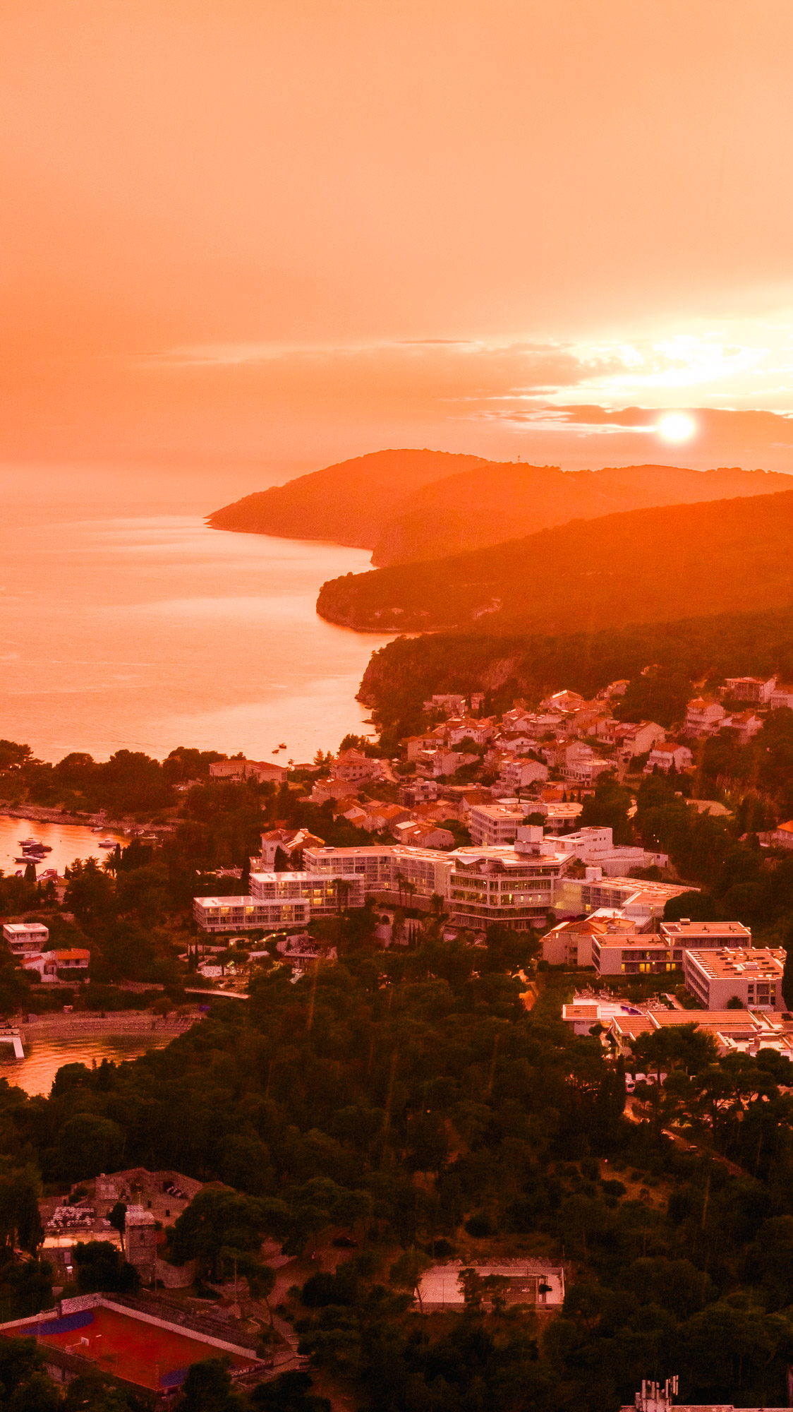 Hvar town at golden hour from above