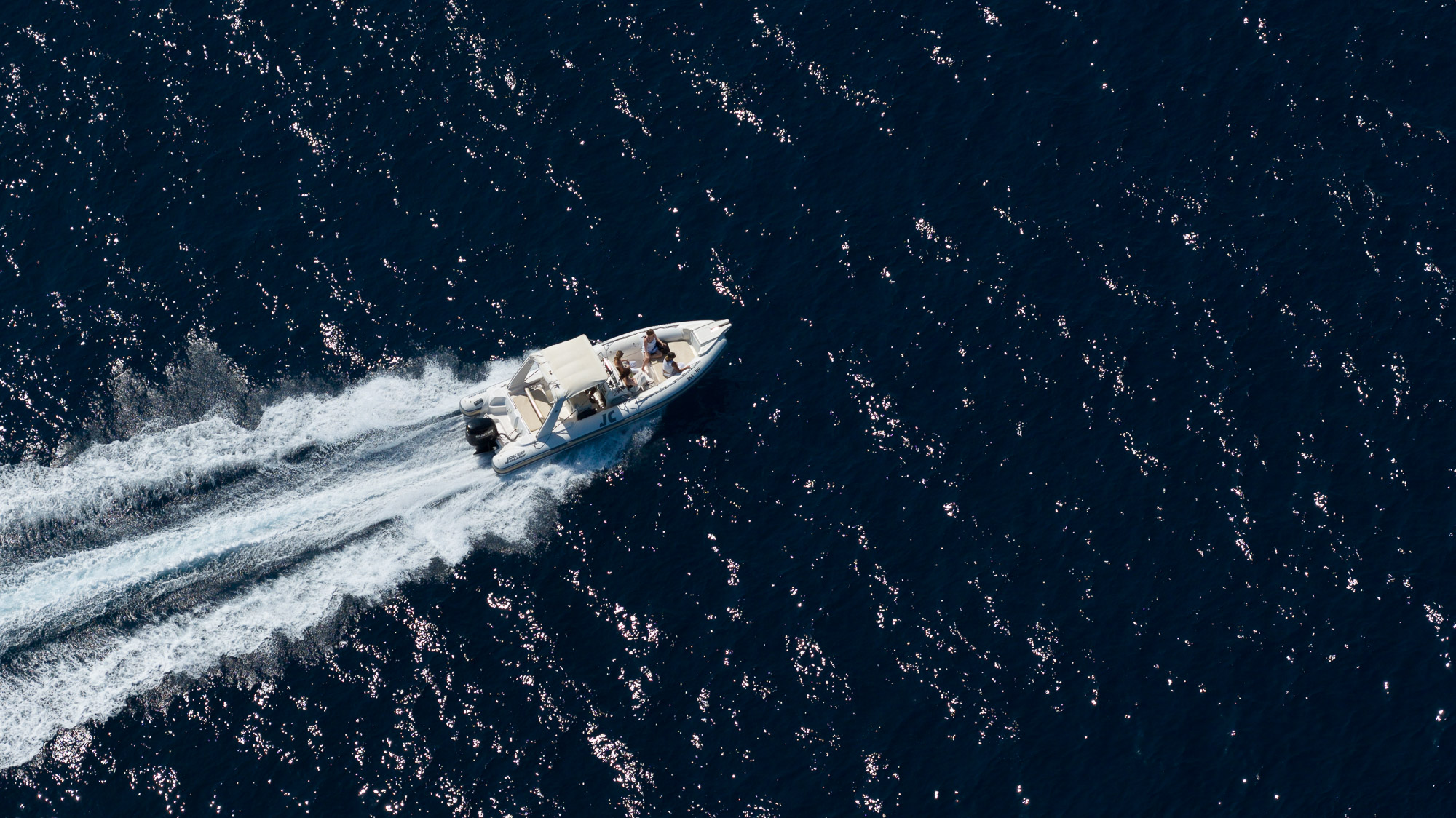 MareBoats Hvar speedboat open sea south of Hvar aerial drone